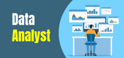 Illustration of a data analyst working with multiple charts on screens.