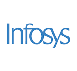 Infosys logo in blue text on a white background.
