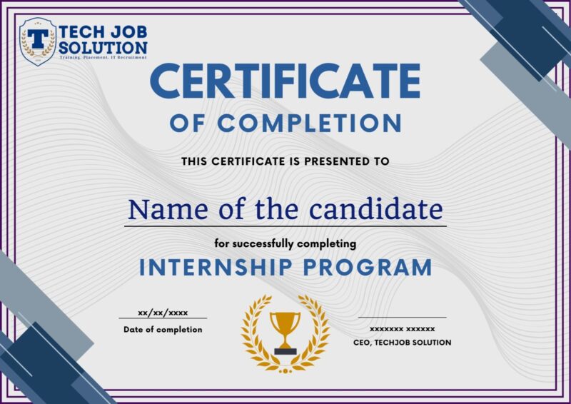 Certificate of completion for an internship program from Tech Job Solution.