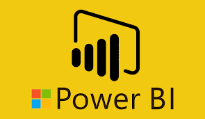 Power BI logo with yellow background and Microsoft branding.